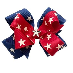 Patriotic stars red & blue double stacked hair bow clip